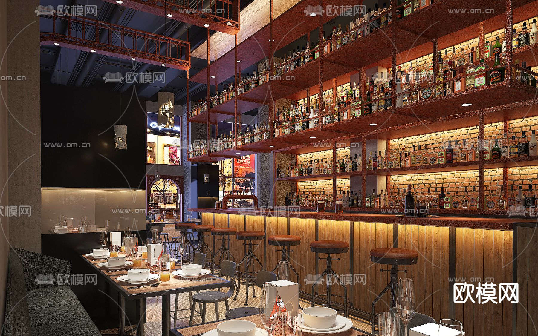 工业风酒吧3d模型下载（渲染图2）