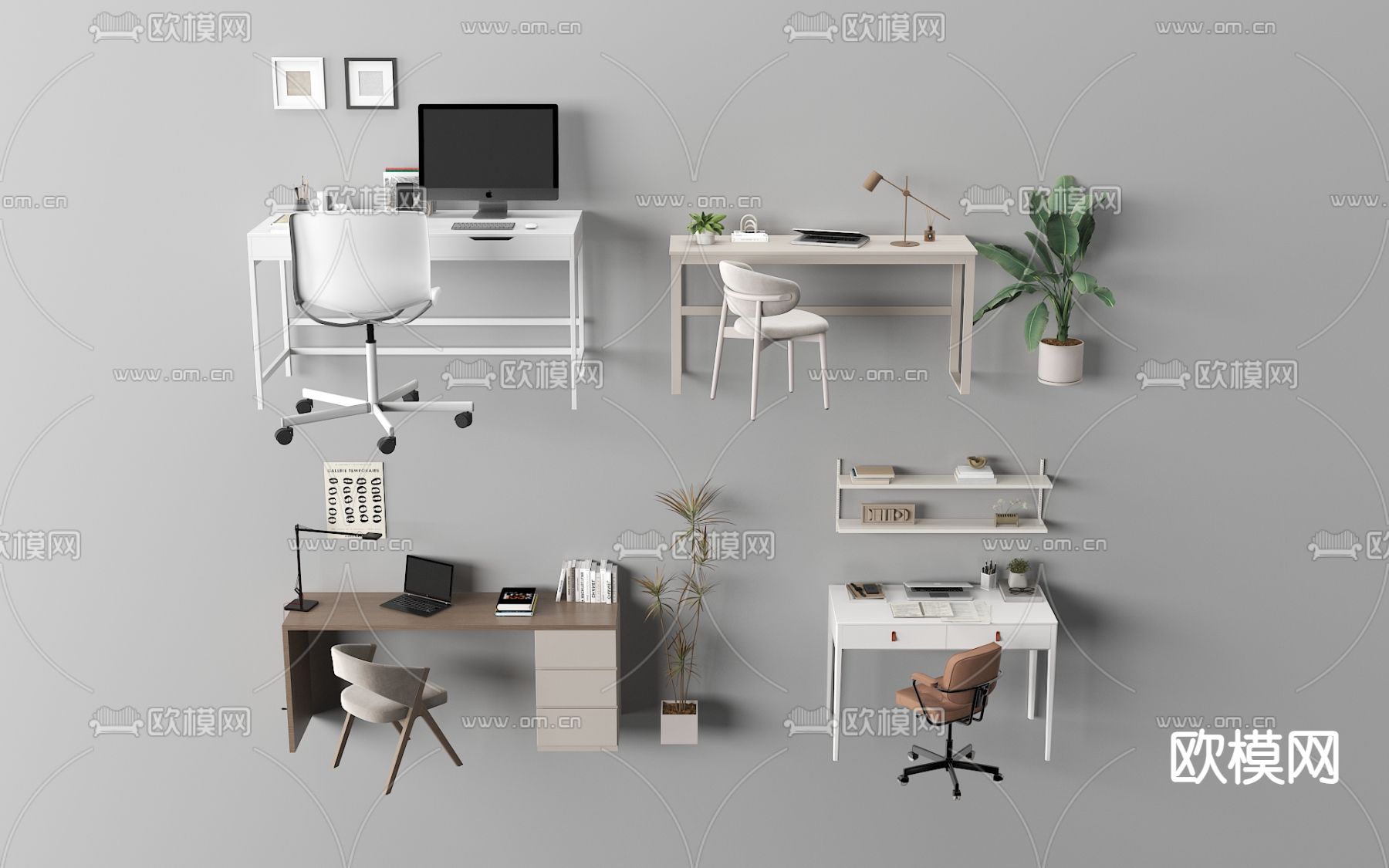 现代儿童书桌3d模型下载