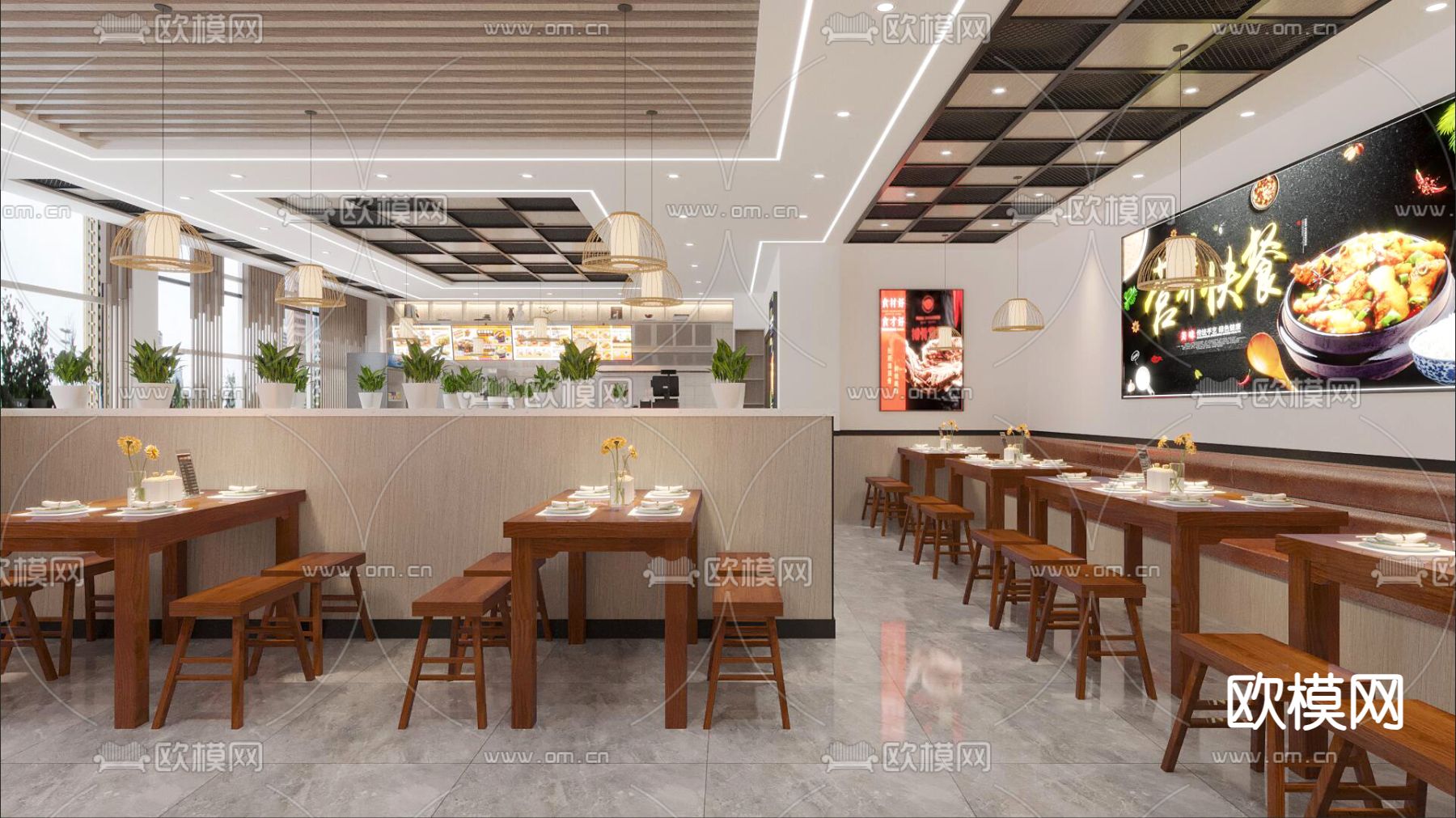 汉堡店 快餐店 餐厅3d模型下载（渲染图1）