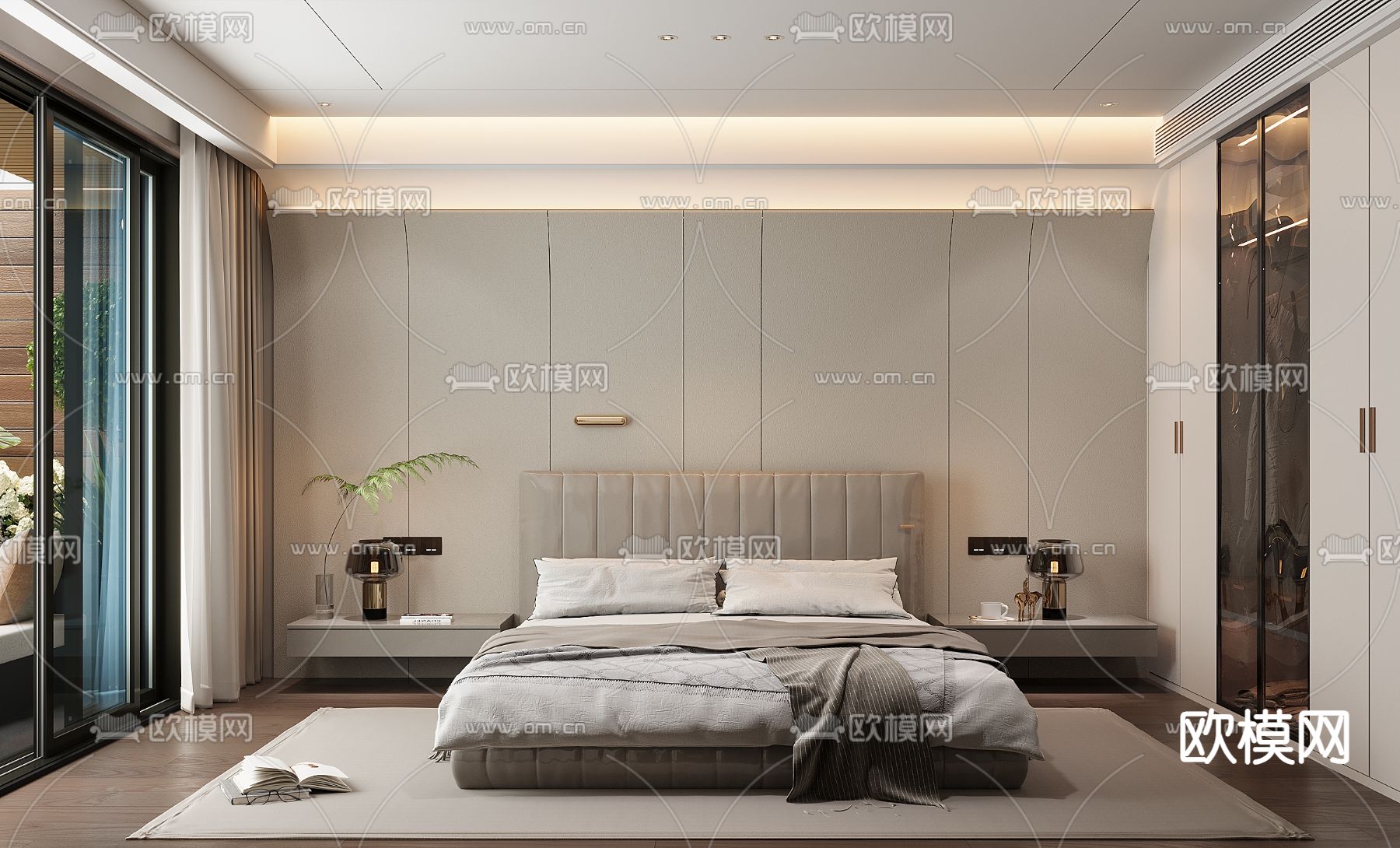 现代卧室 主人房3d模型下载