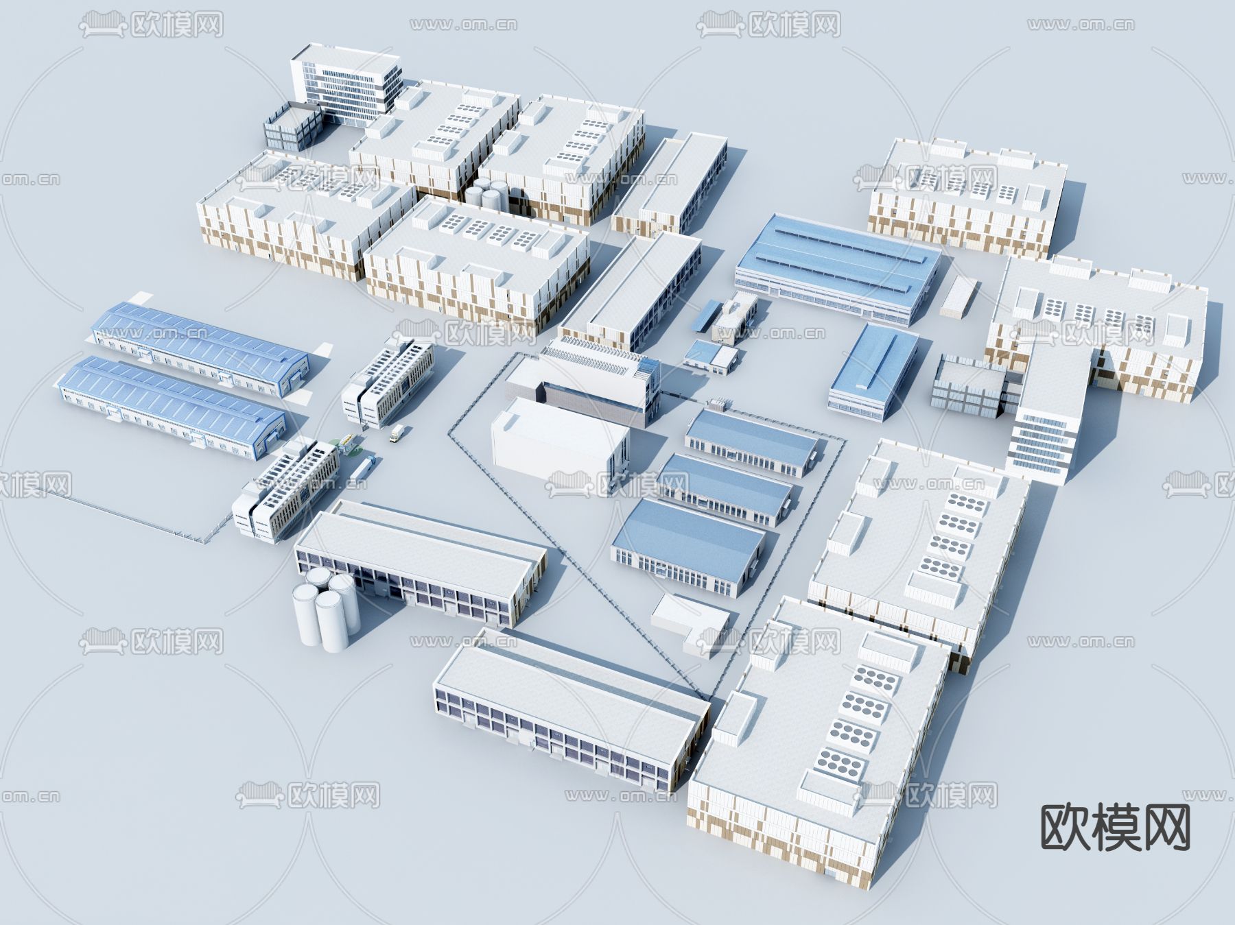 现代工业厂房 建筑外观3d模型下载