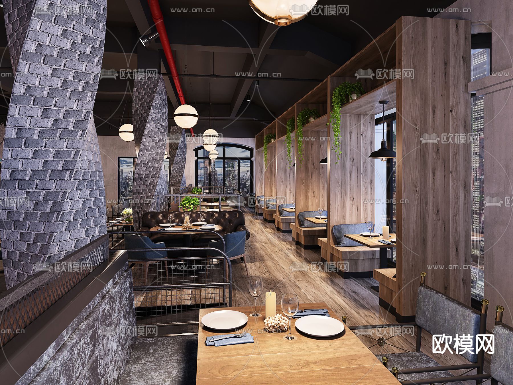 现代西餐厅3d模型下载（渲染图1）