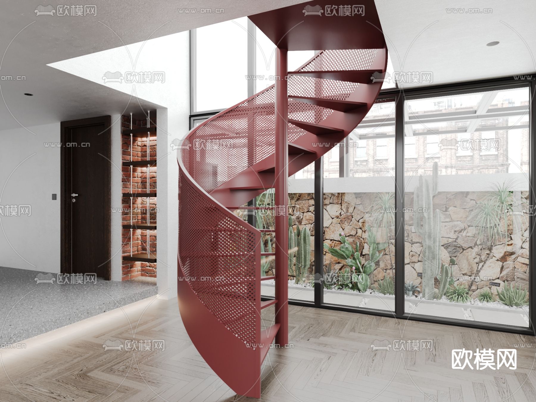 工业风楼梯 旋转楼梯 铁艺楼梯3d模型下载