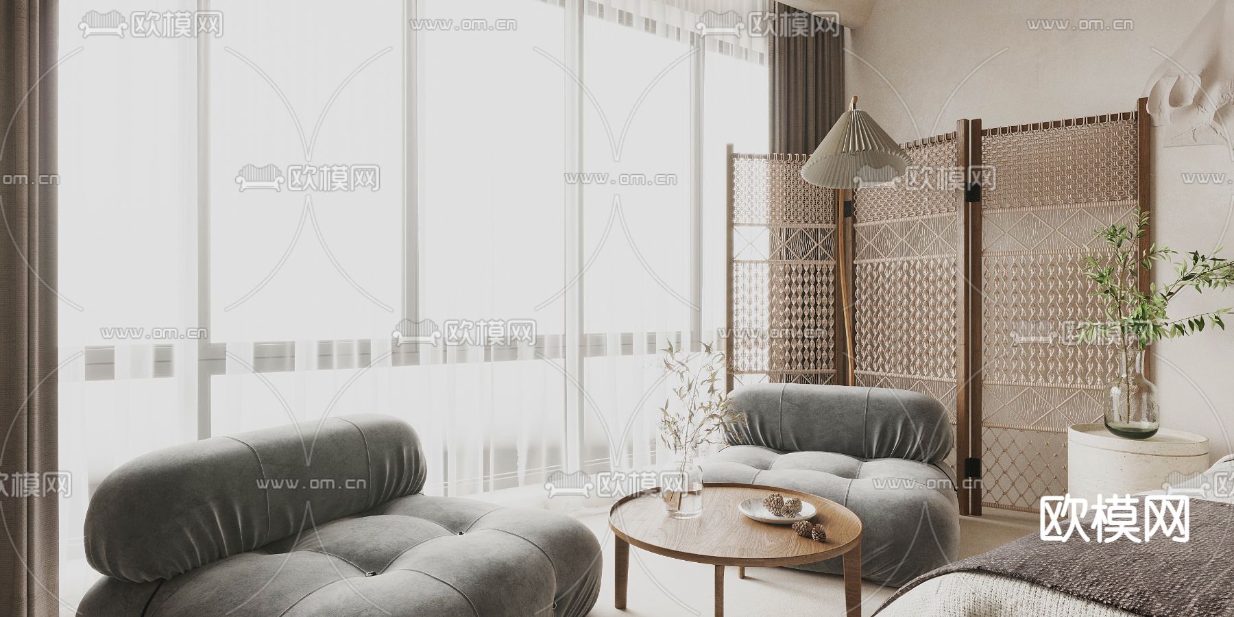 侘寂民宿 客房3d模型下载（渲染图2）