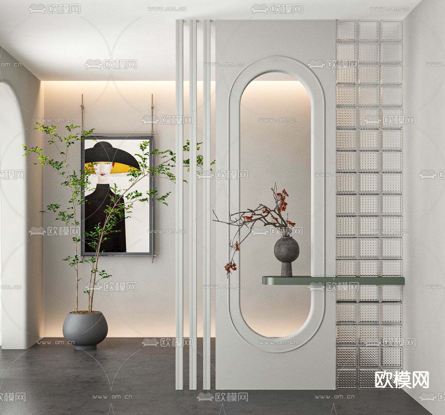 侘寂风玄关3d模型下载