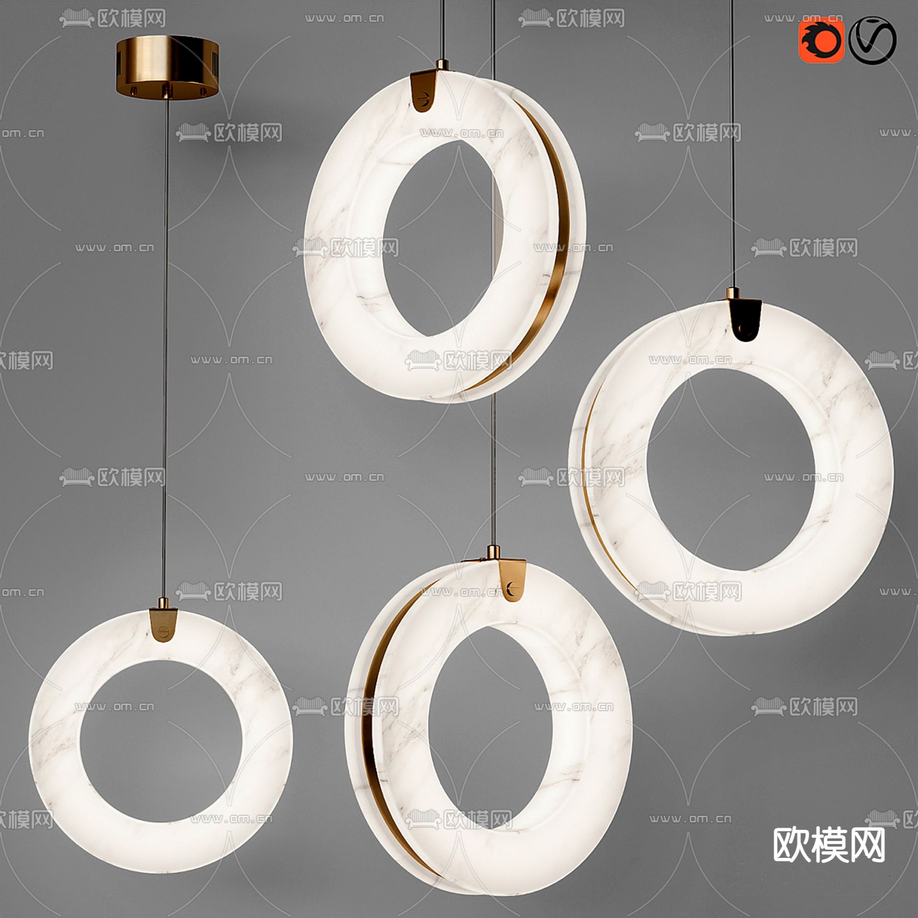 北欧玻璃吊灯3d模型下载（渲染图2）