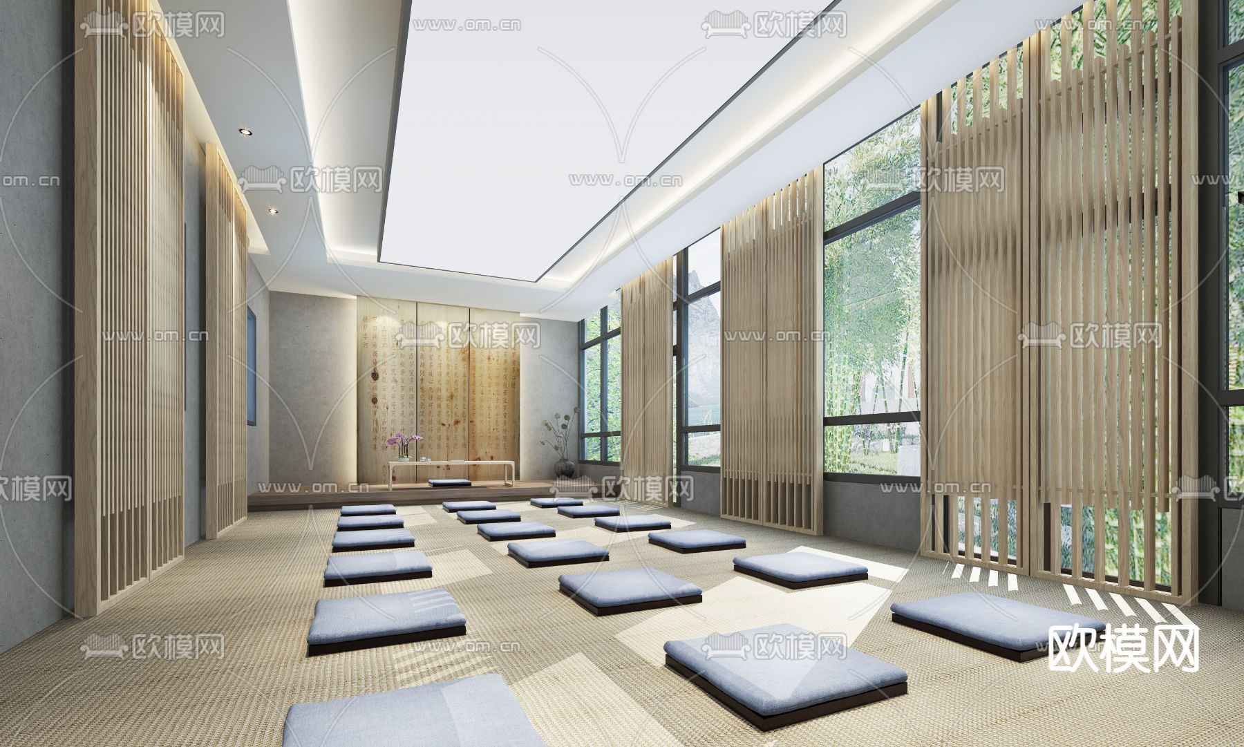 新中式禅修教室 科室3d模型下载（渲染图1）