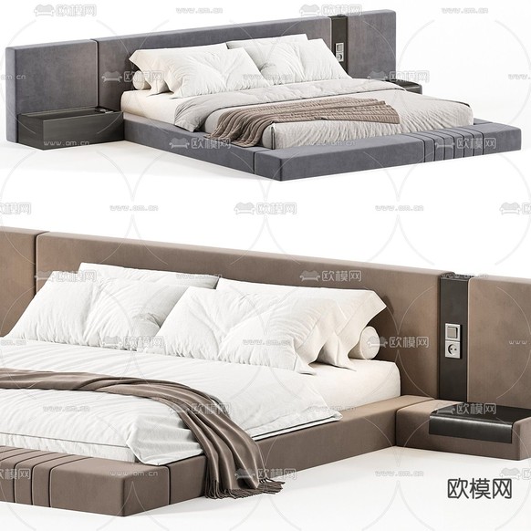 现代双人床3d模型下载(渲染图3)