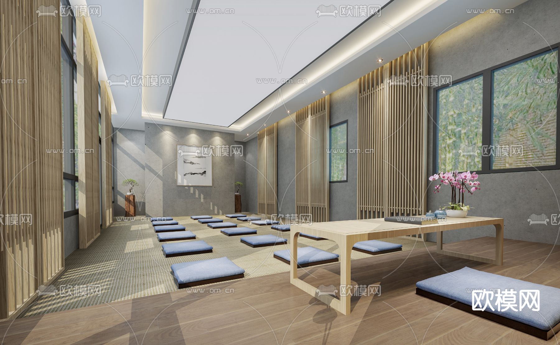 新中式禅修教室 科室3d模型下载（渲染图2）