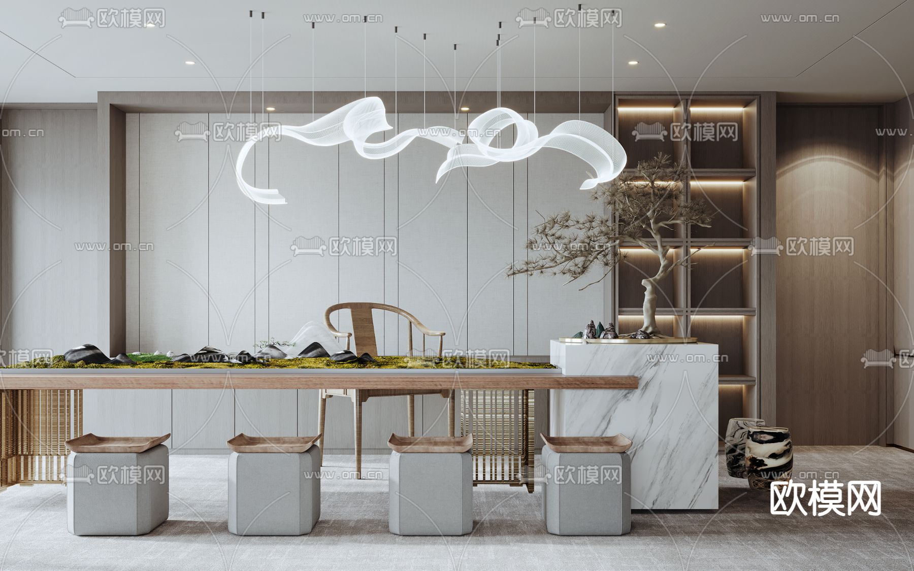 新中式茶室3d模型下载