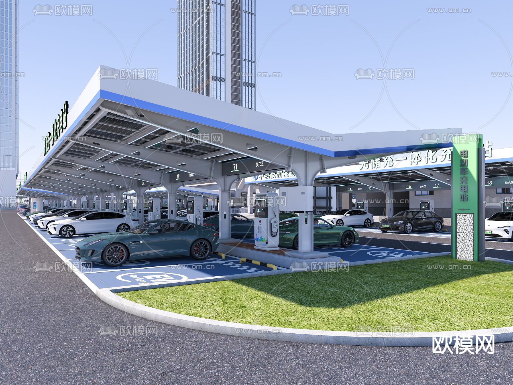 现代充电站 建筑外观3d模型下载