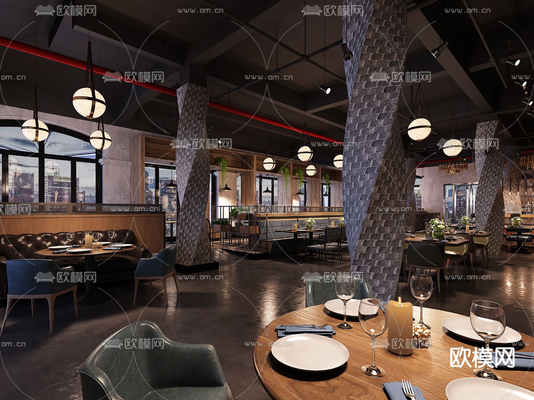 现代西餐厅3d模型下载（渲染图3）
