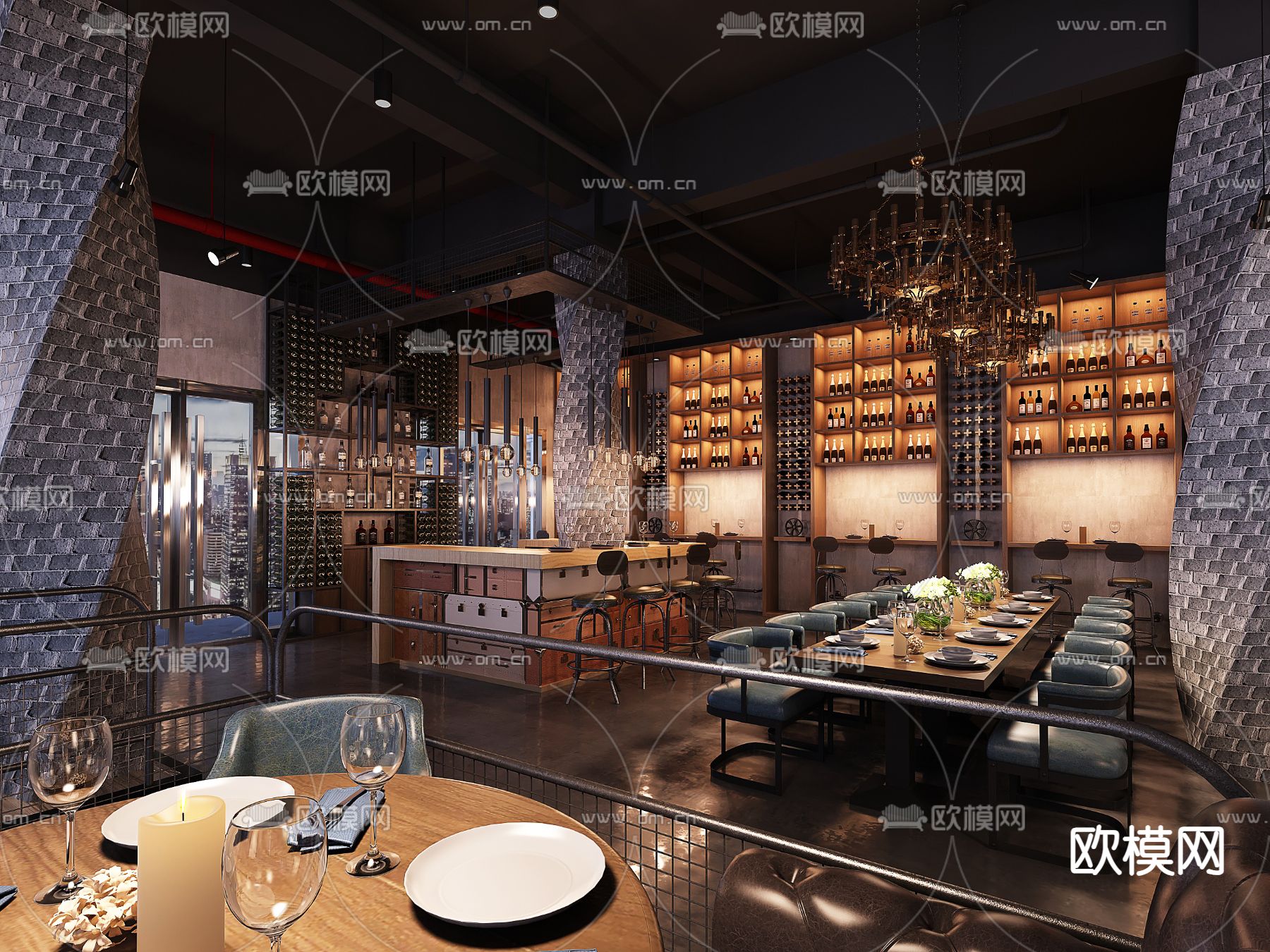 现代西餐厅3d模型下载（渲染图2）