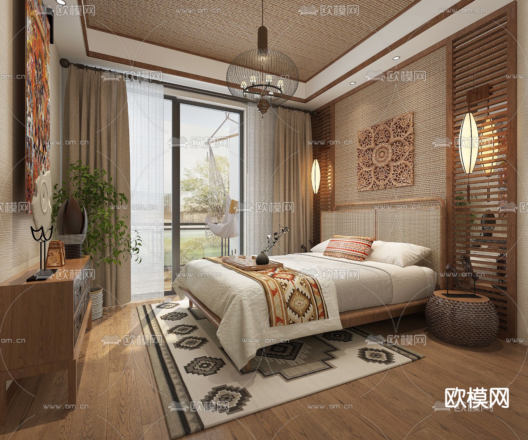 东南亚酒店 客房3d模型下载