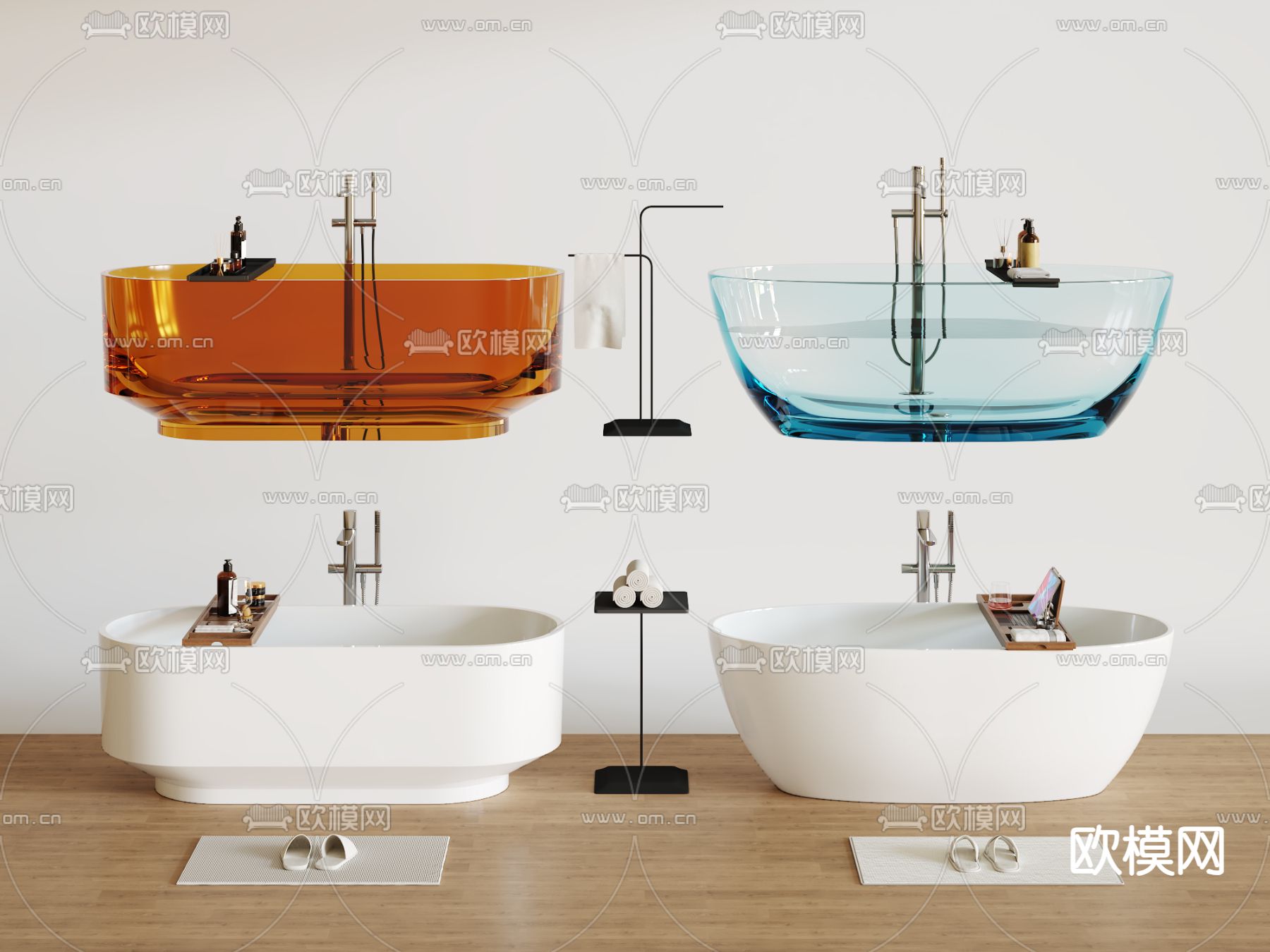 现代透明树脂浴缸  置物架3d模型下载