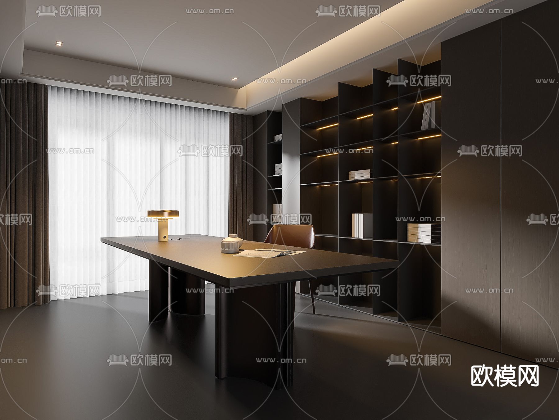 黑暗风书房 工作室 学习室3d模型下载