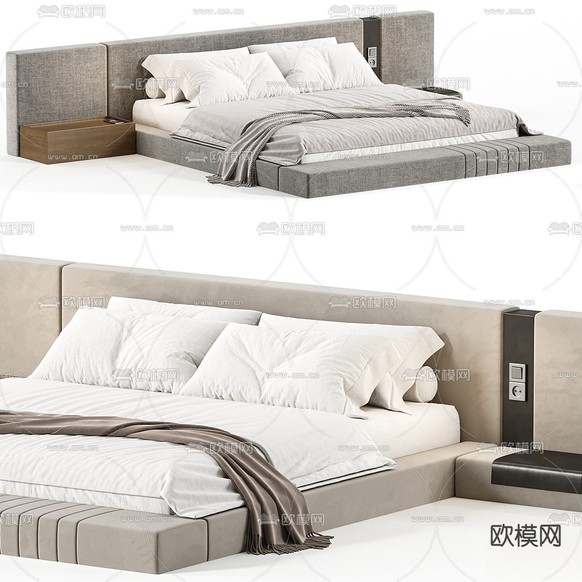 现代双人床3d模型下载(渲染图5)