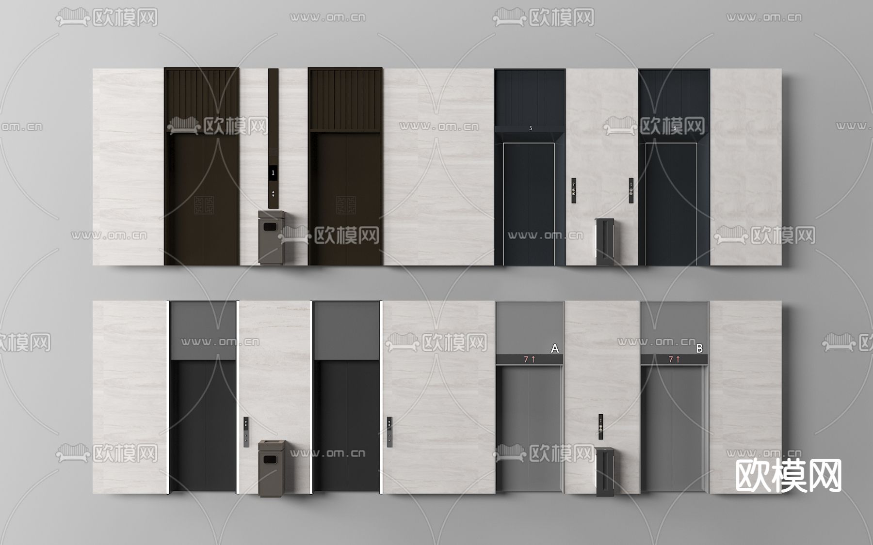 现代电梯门 电梯厅3d模型下载