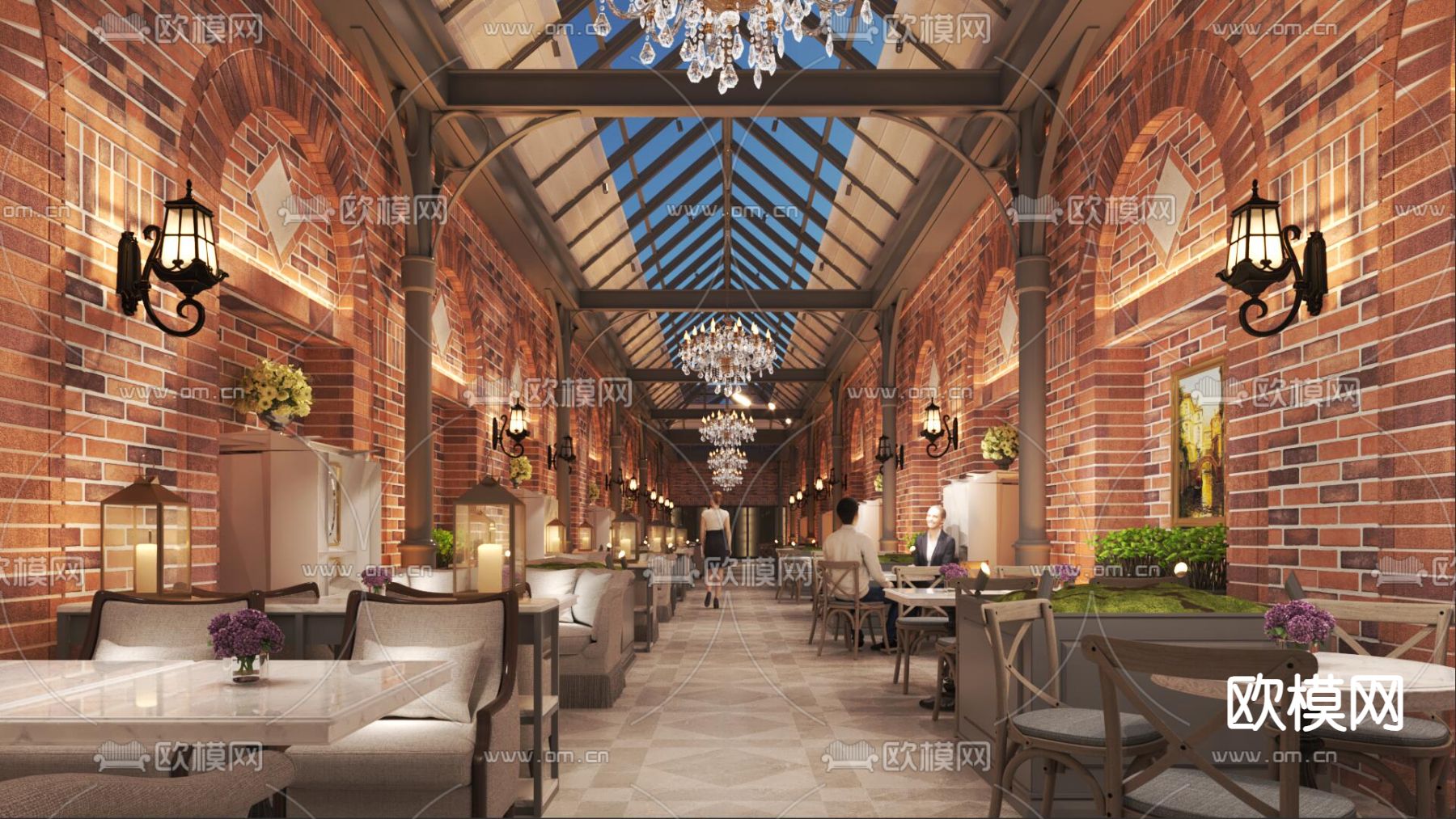 欧式西餐厅 长廊餐厅3d模型下载