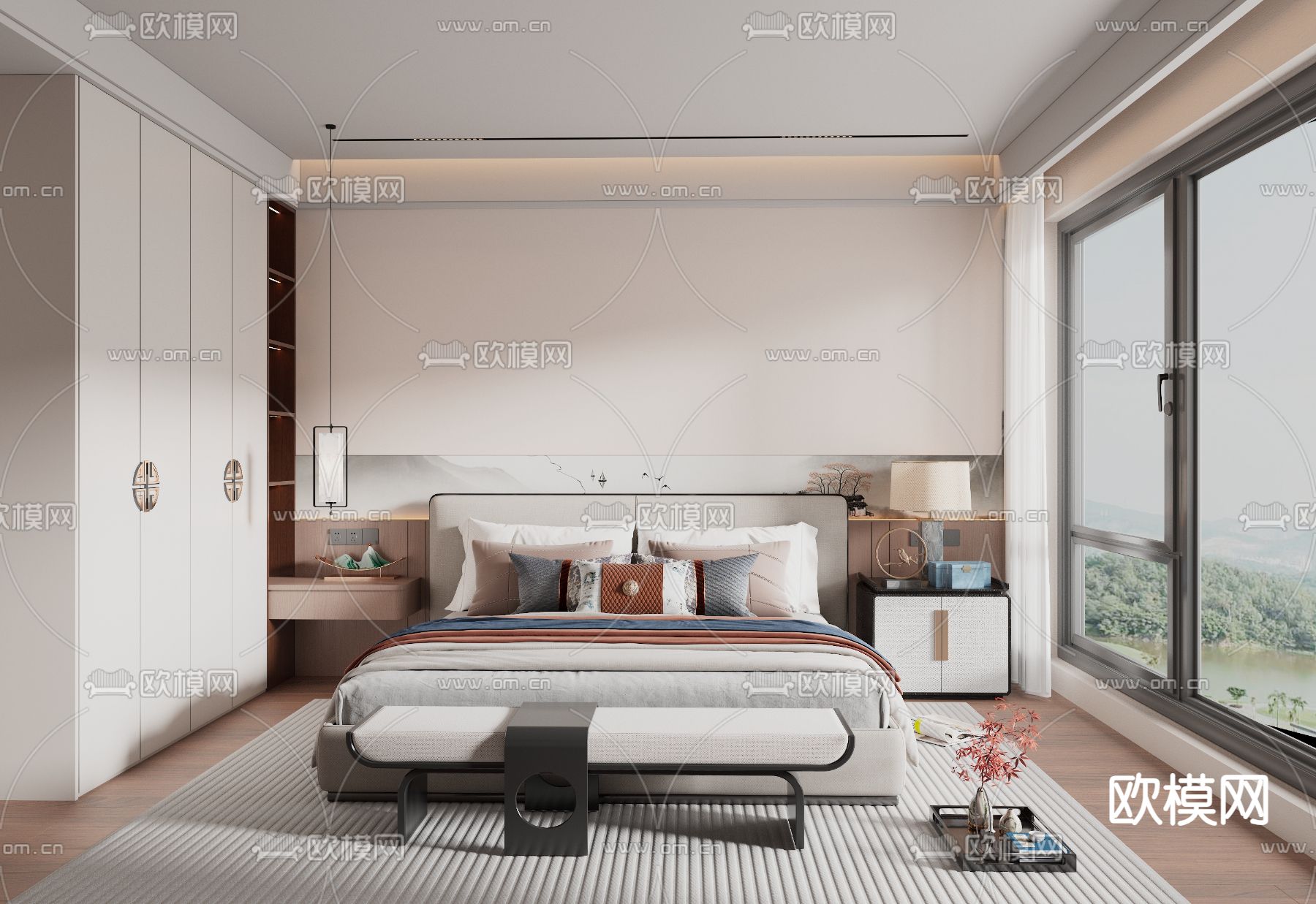 新中式卧室 主人房3d模型下载