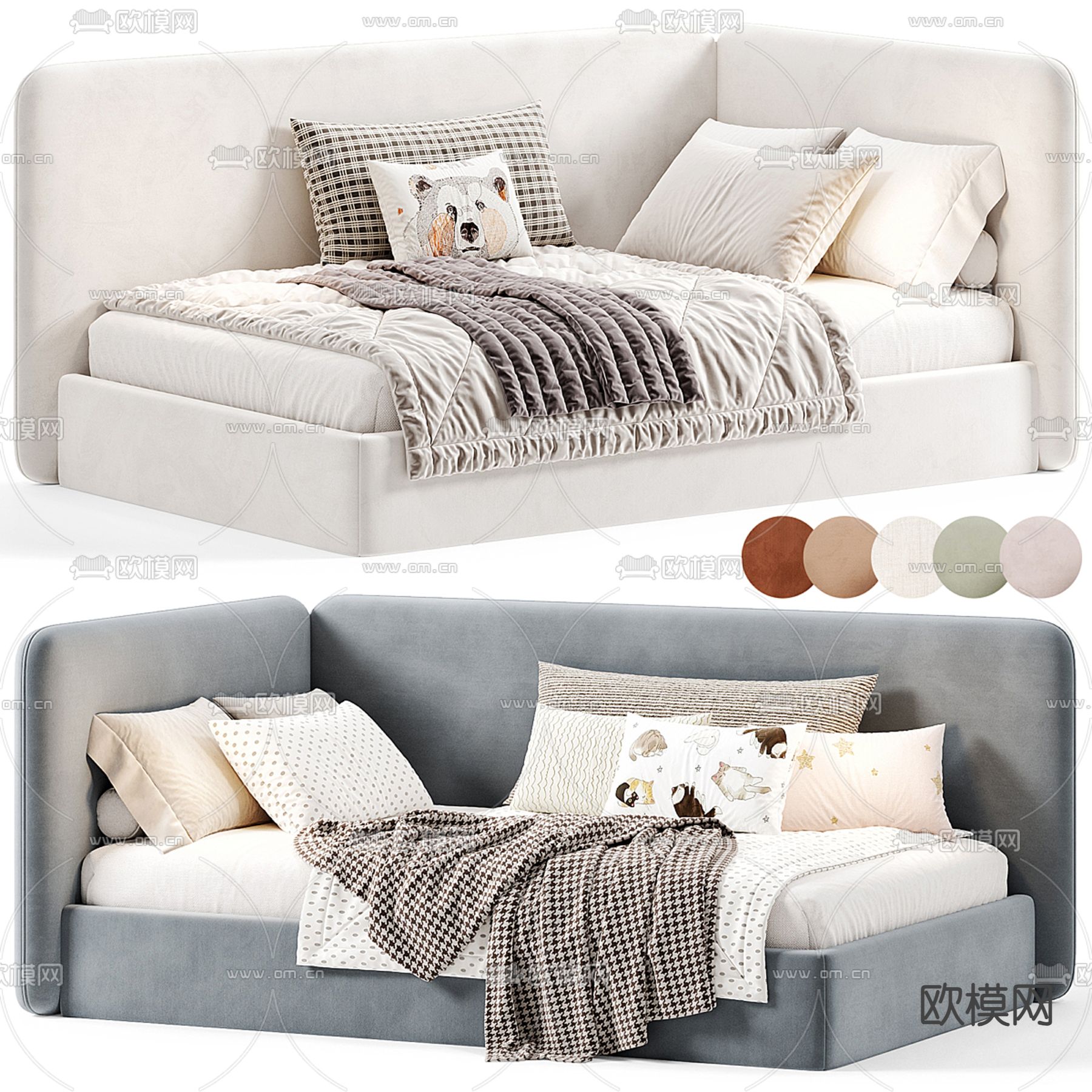 Wheelhouse布艺 单人儿童床3d模型下载（渲染图1）