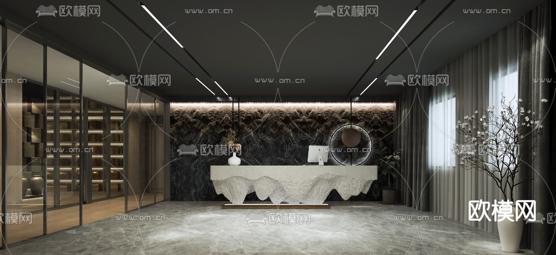 现代公司前台 接待区3d模型下载