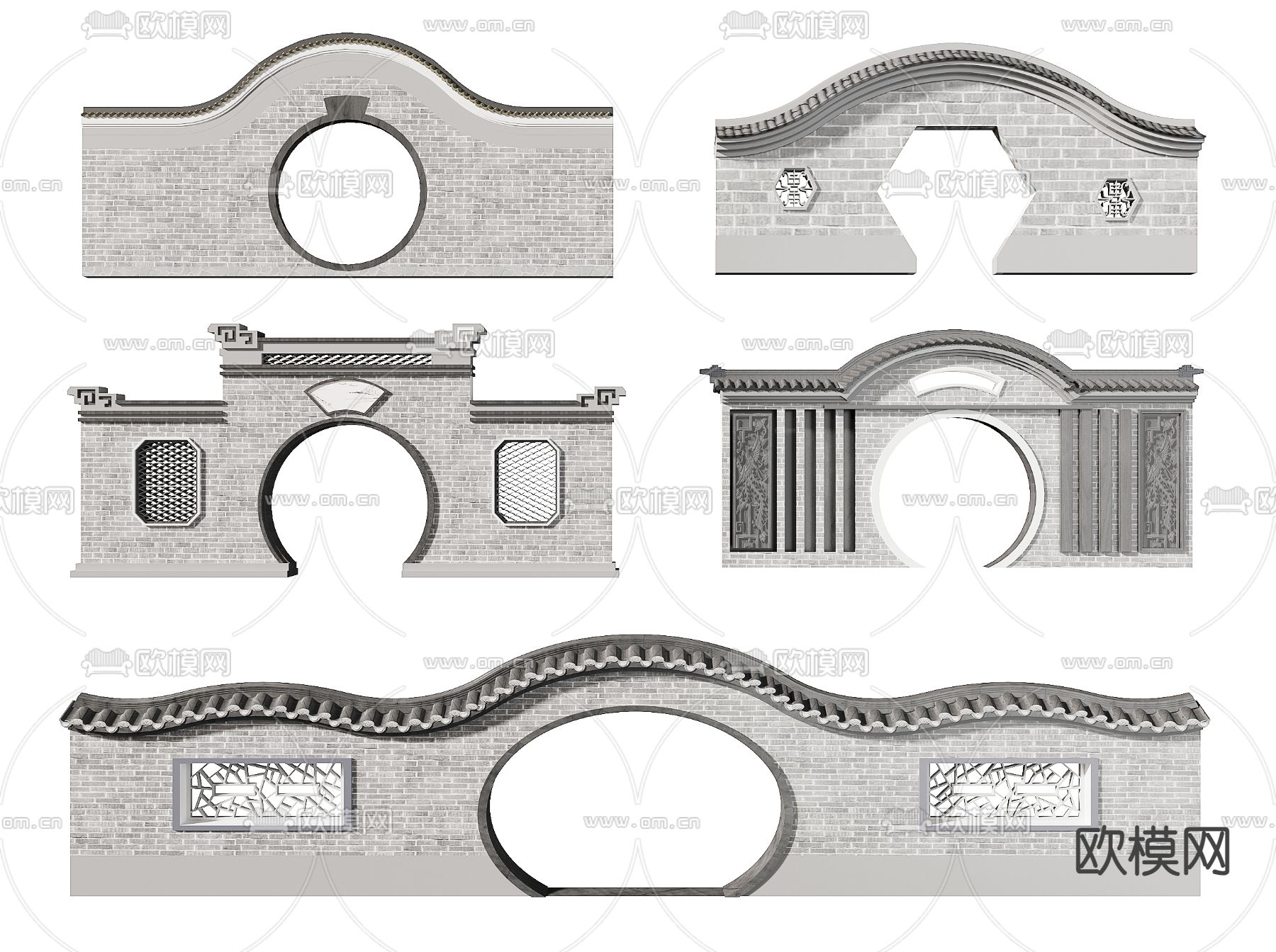 新中式围墙3d模型下载