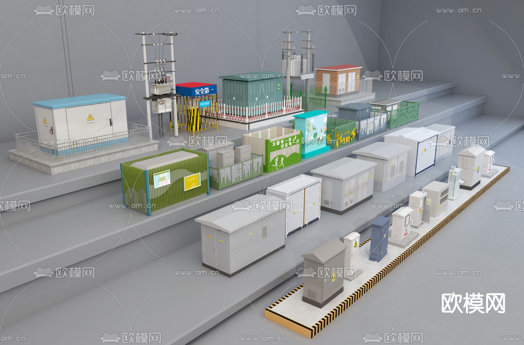 配电箱 配电室 配电设备 变压器3d模型下载（渲染图1）