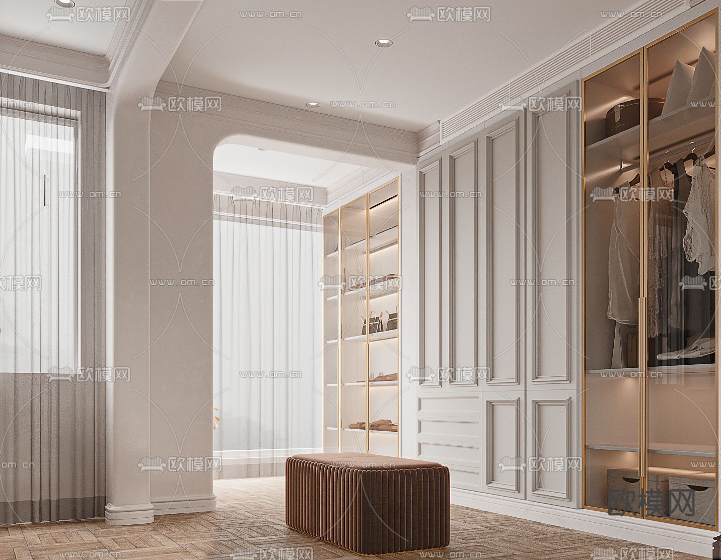 简欧衣帽间 梳妆间3d模型下载（渲染图2）