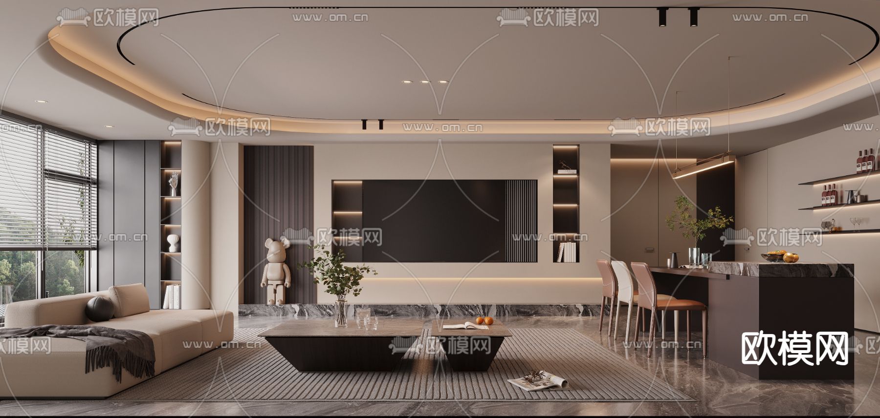 现代客餐厅3d模型下载