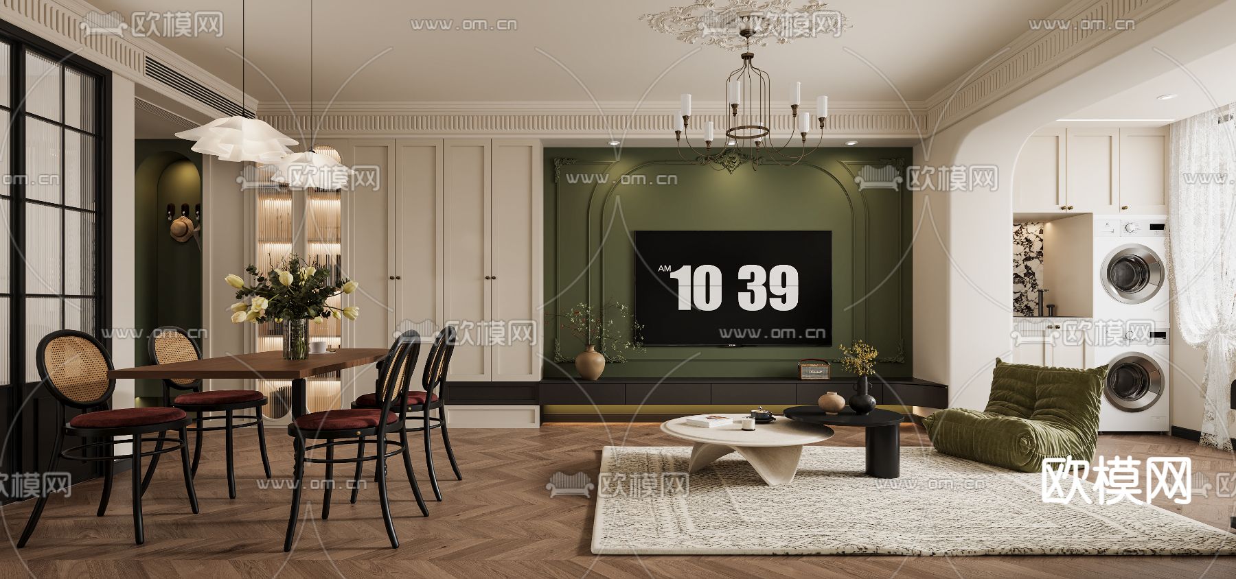 法式复古客餐厅3d模型下载（渲染图2）