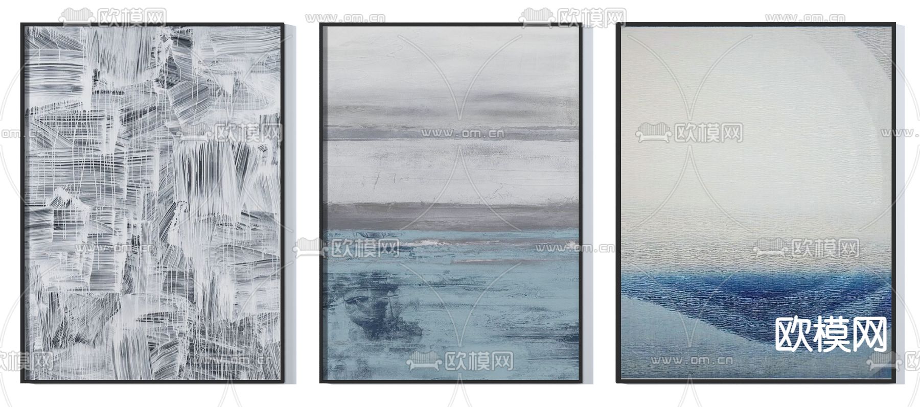 高级灰蓝色画 抽象画 挂画3d模型下载