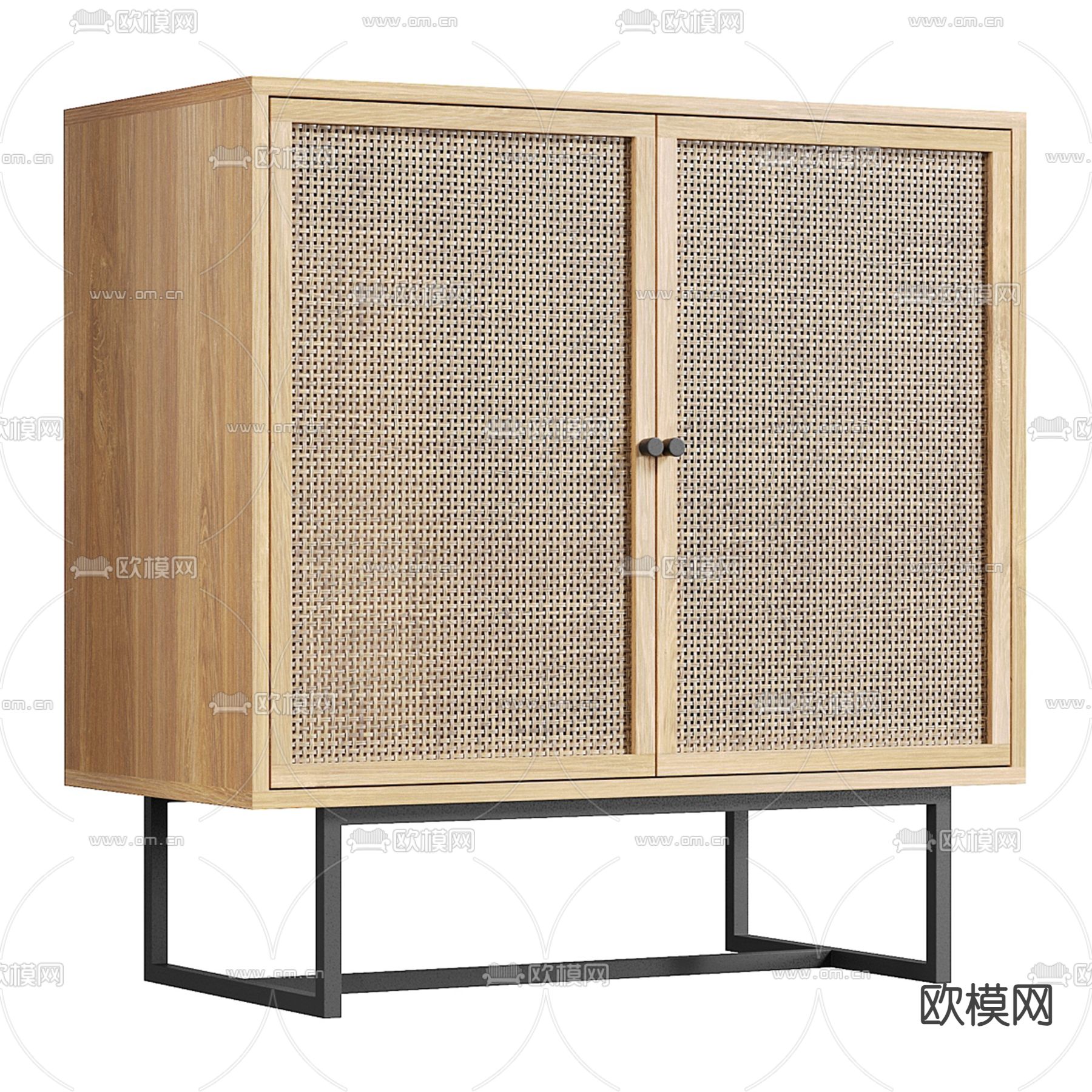 Bay Isle Home中式藤编柜 边柜3d模型下载（渲染图1）
