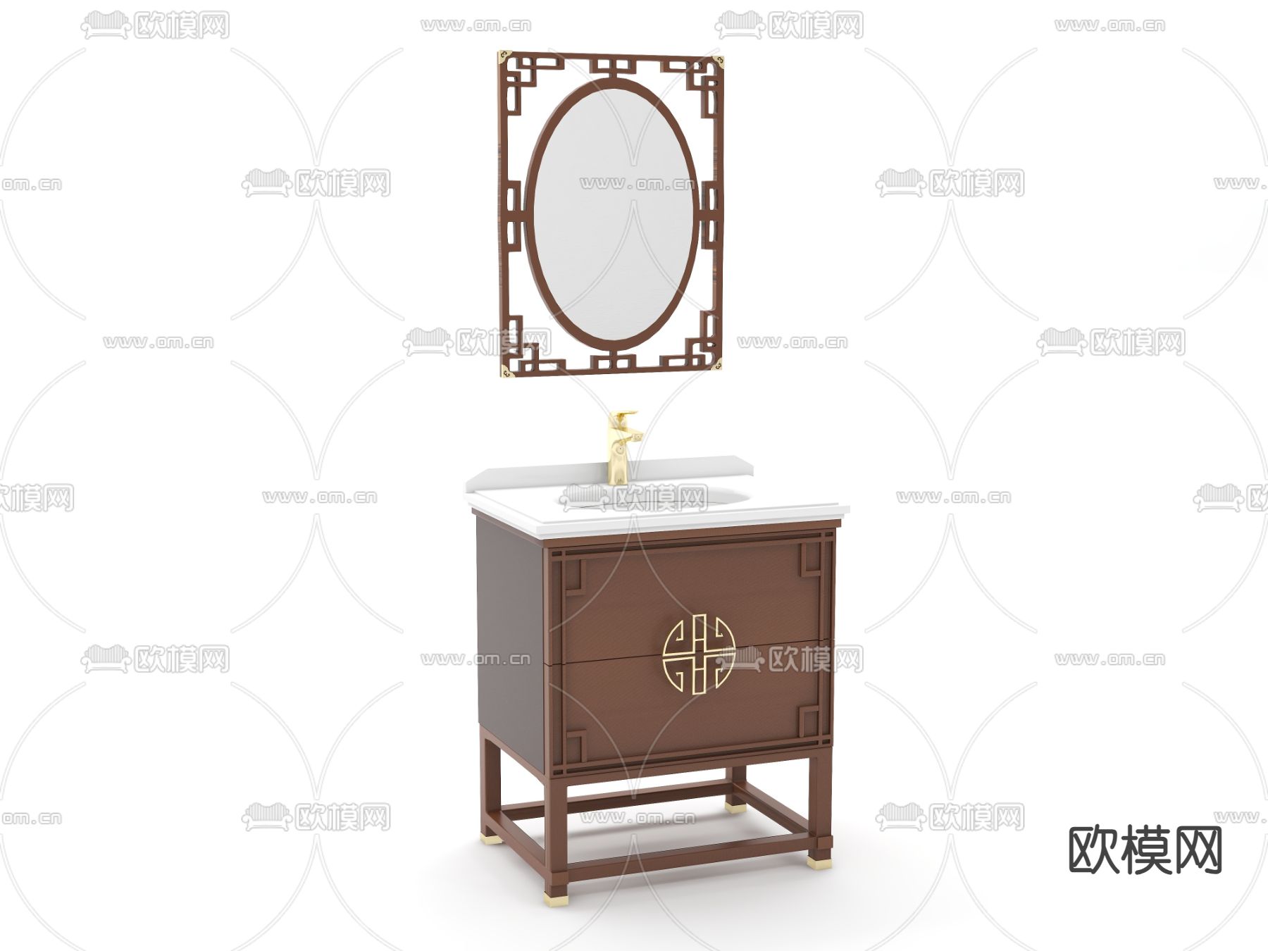 新中式台盆 浴室柜3d模型下载
