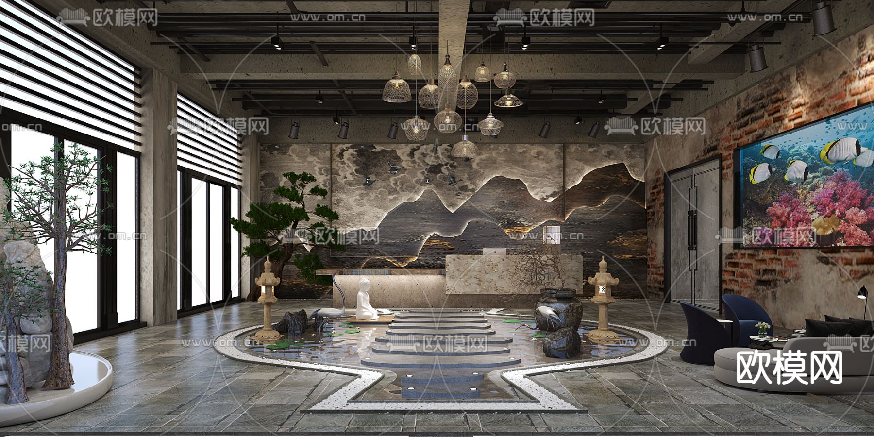 新中式足浴会所3d模型下载