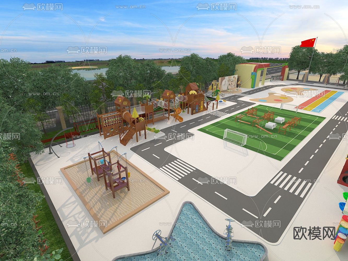 现代幼儿园 游乐设施3d模型下载