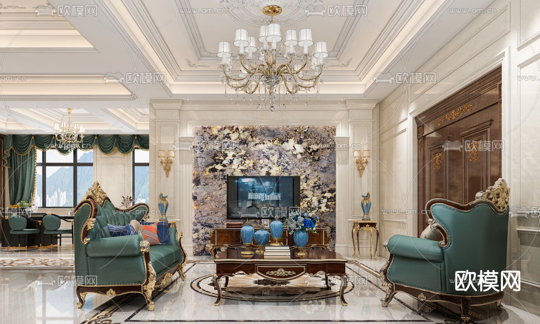 欧式客餐厅3d模型下载（渲染图1）