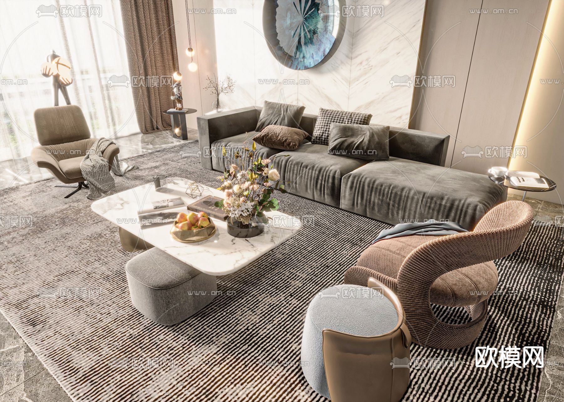 轻奢组合沙发3d模型下载