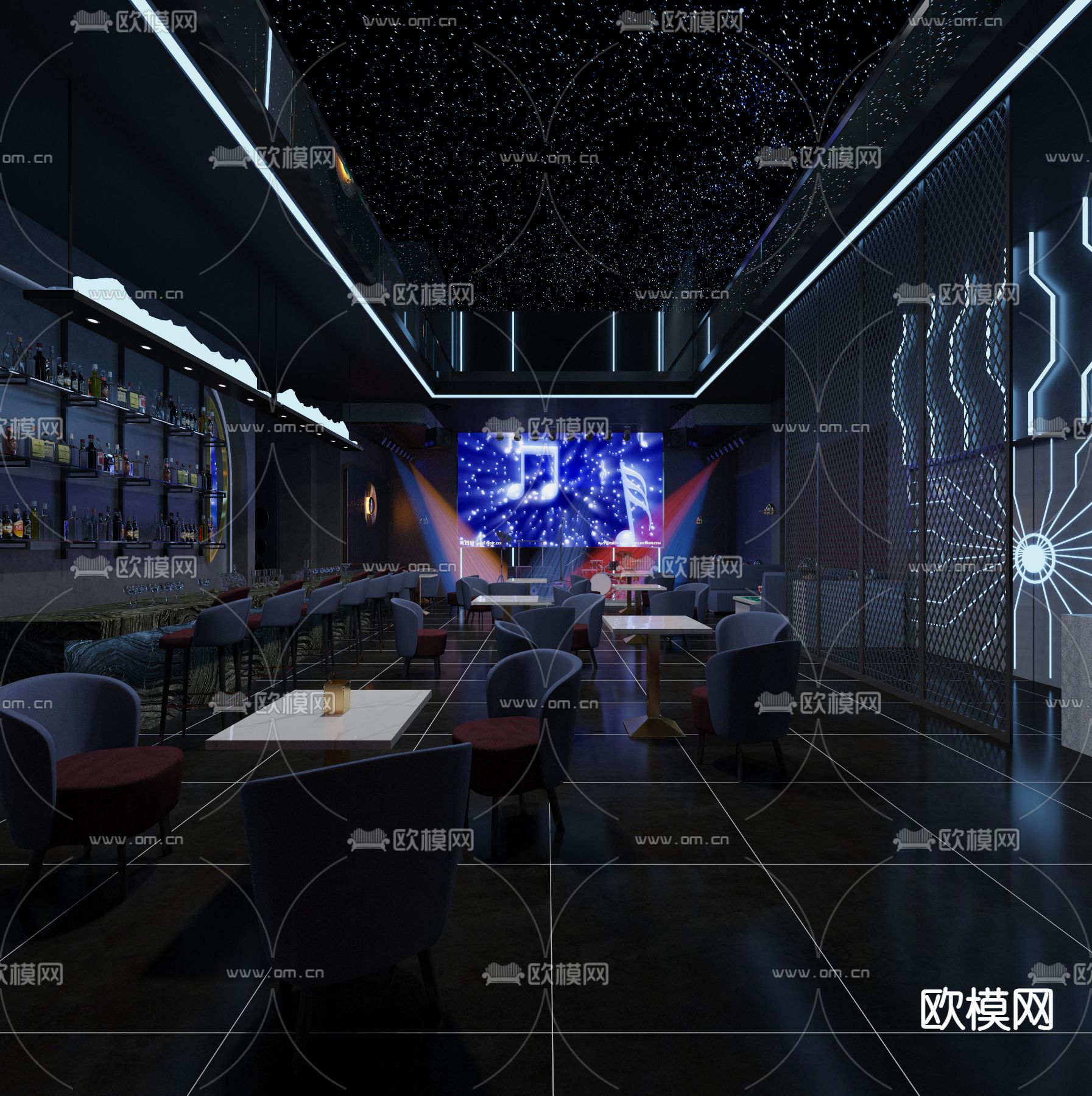 现代酒吧 清吧3d模型下载（渲染图2）