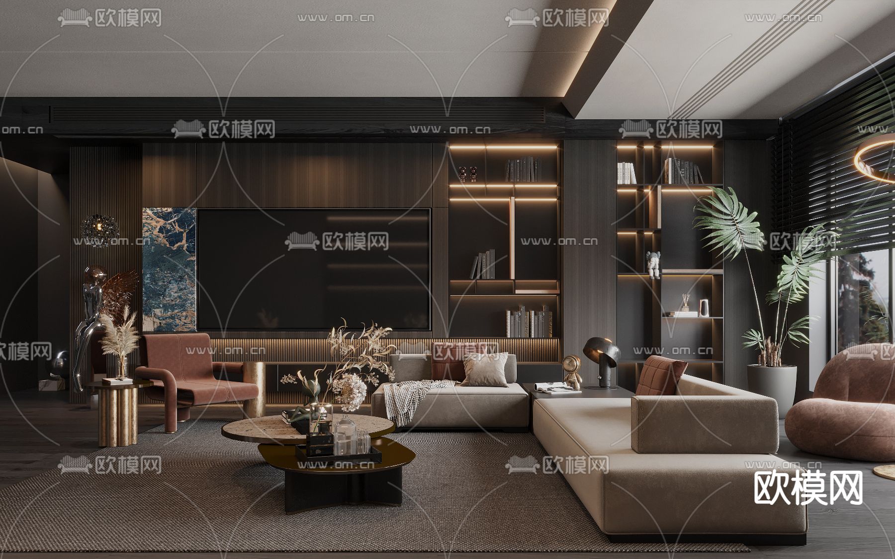 暗黑风客厅3d模型下载