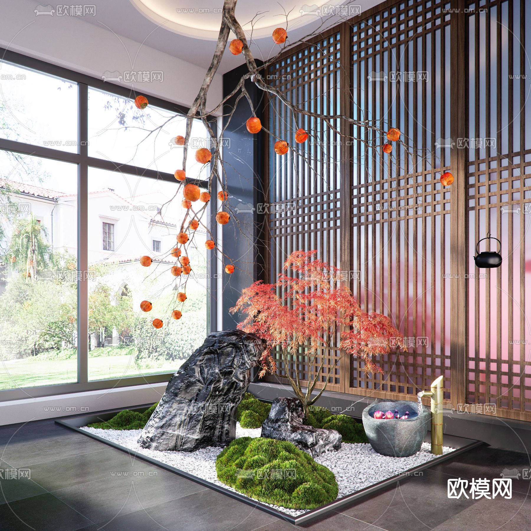 室内造景 柿子树 红枫小品3d模型下载