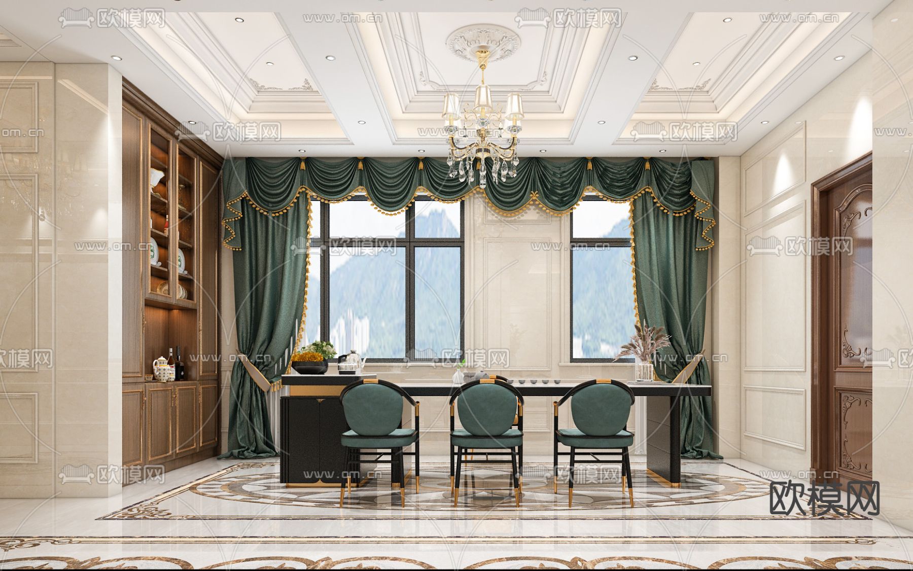 欧式客餐厅3d模型下载（渲染图2）