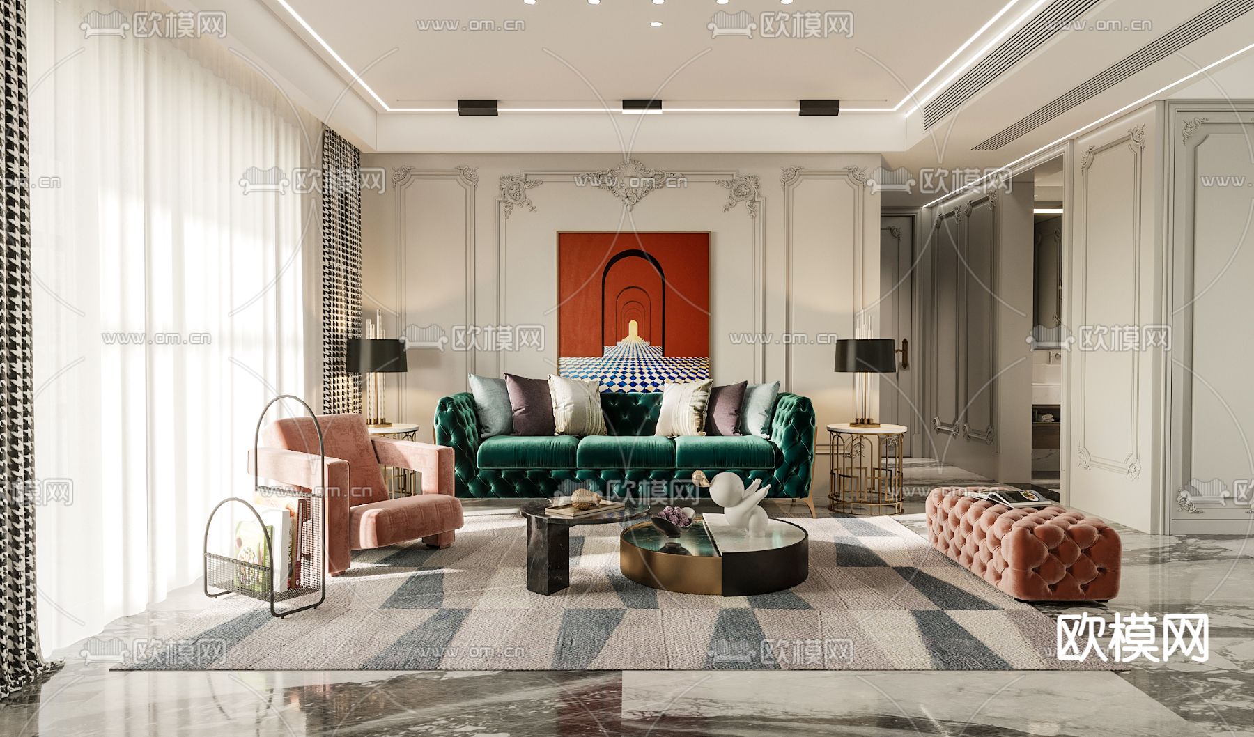 美式客厅3d模型下载