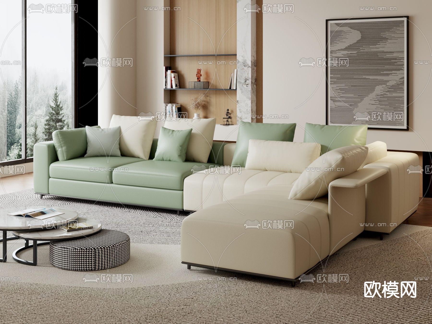 转角沙发 组合沙发3d模型下载（渲染图2）