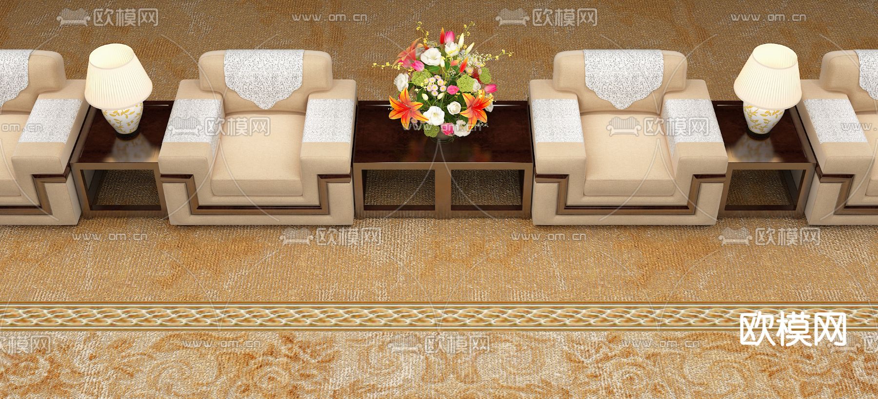 新中式沙发 会议沙发 贵宾沙发3d模型下载（渲染图3）