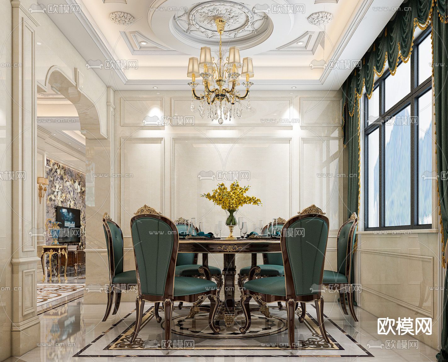 欧式客餐厅3d模型下载（渲染图3）