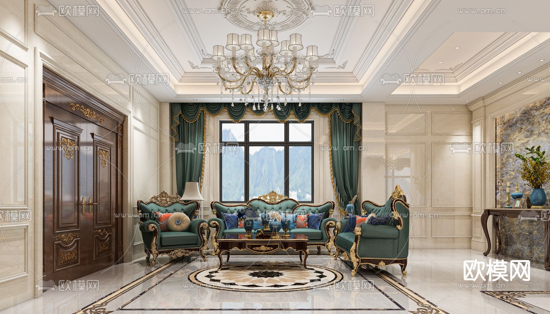 欧式客餐厅3d模型下载（渲染图4）