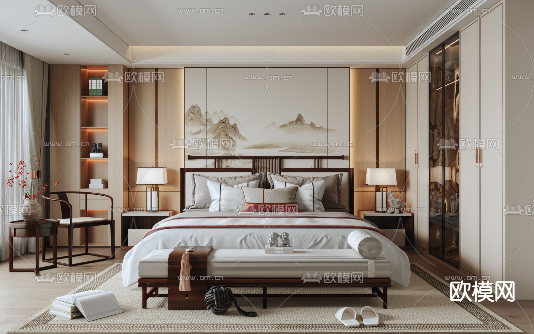 新中式卧室 主卧 主人房3d模型下载