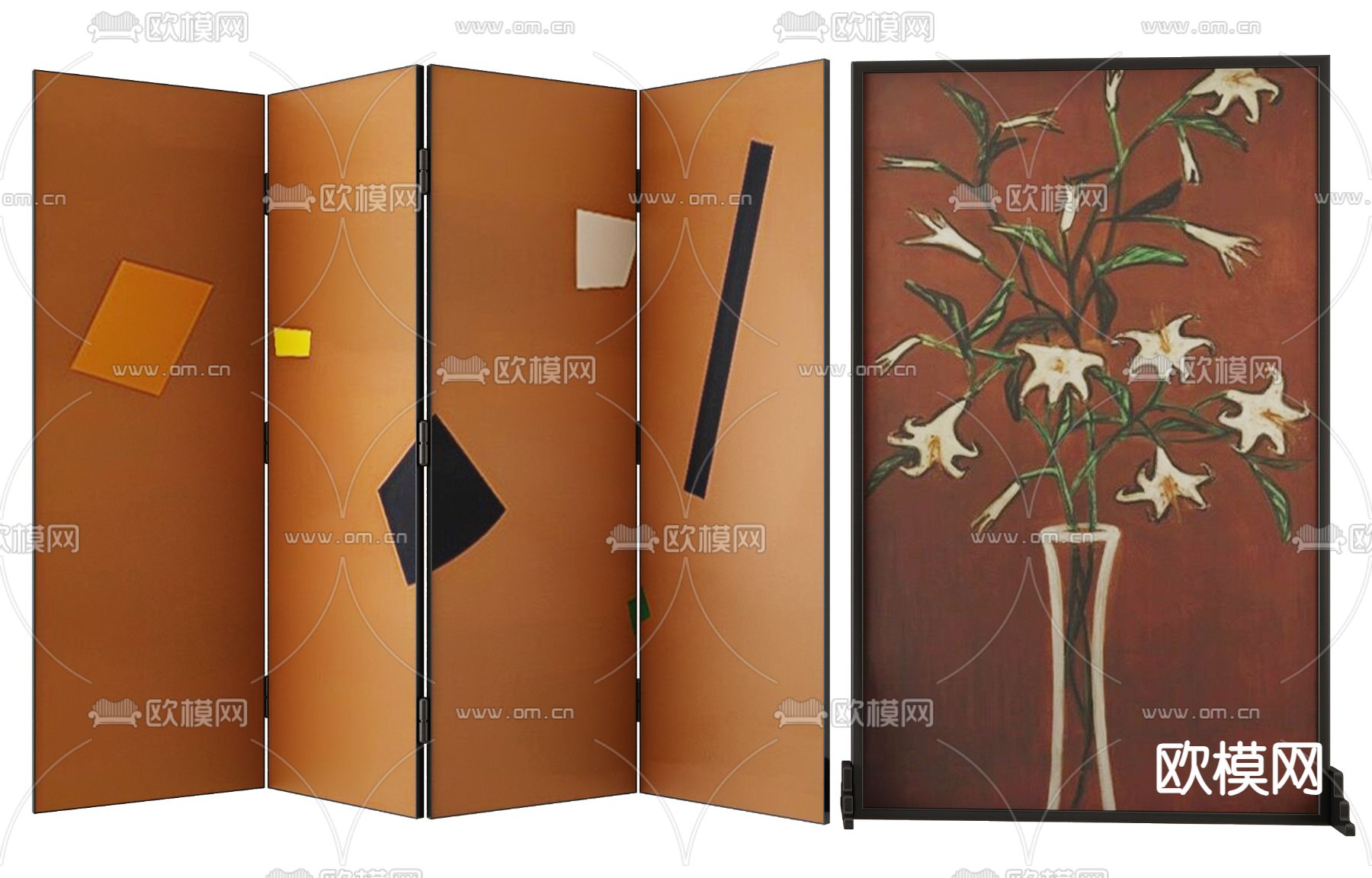 中古风 折叠屏风3d模型下载