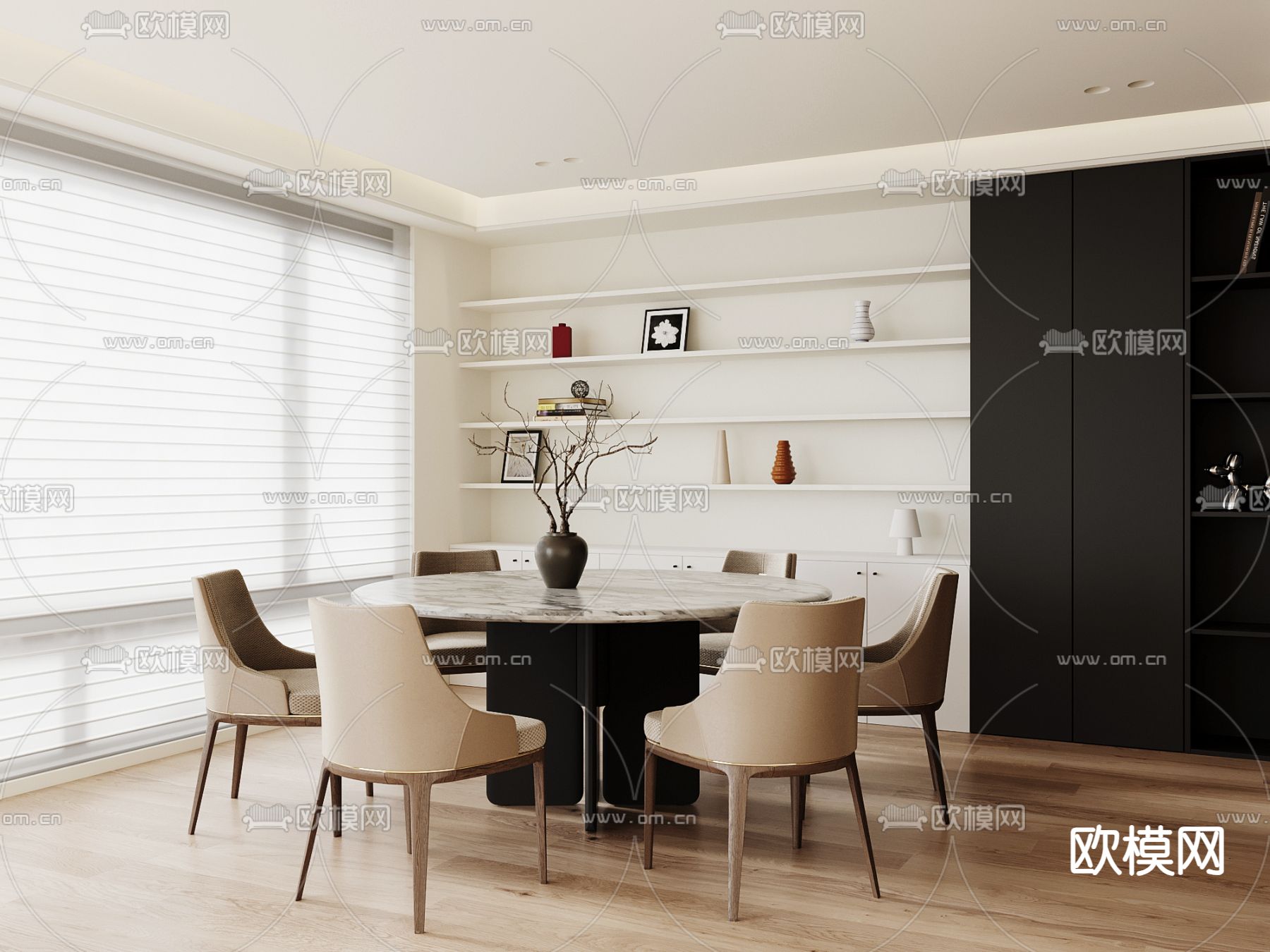 侘寂风圆餐桌3d模型下载